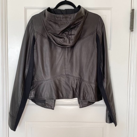 Trouve Hooded Leather Jacket Black Medium - Picture 2 of 3